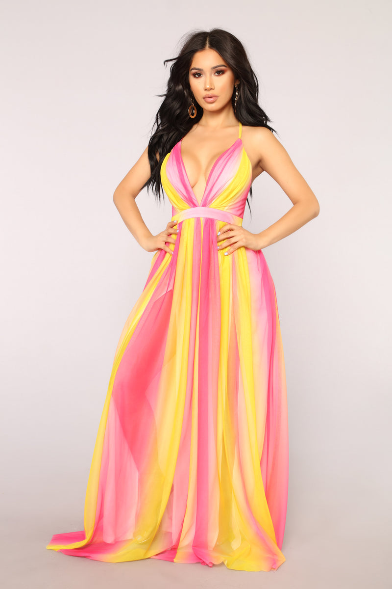 pink and yellow dress